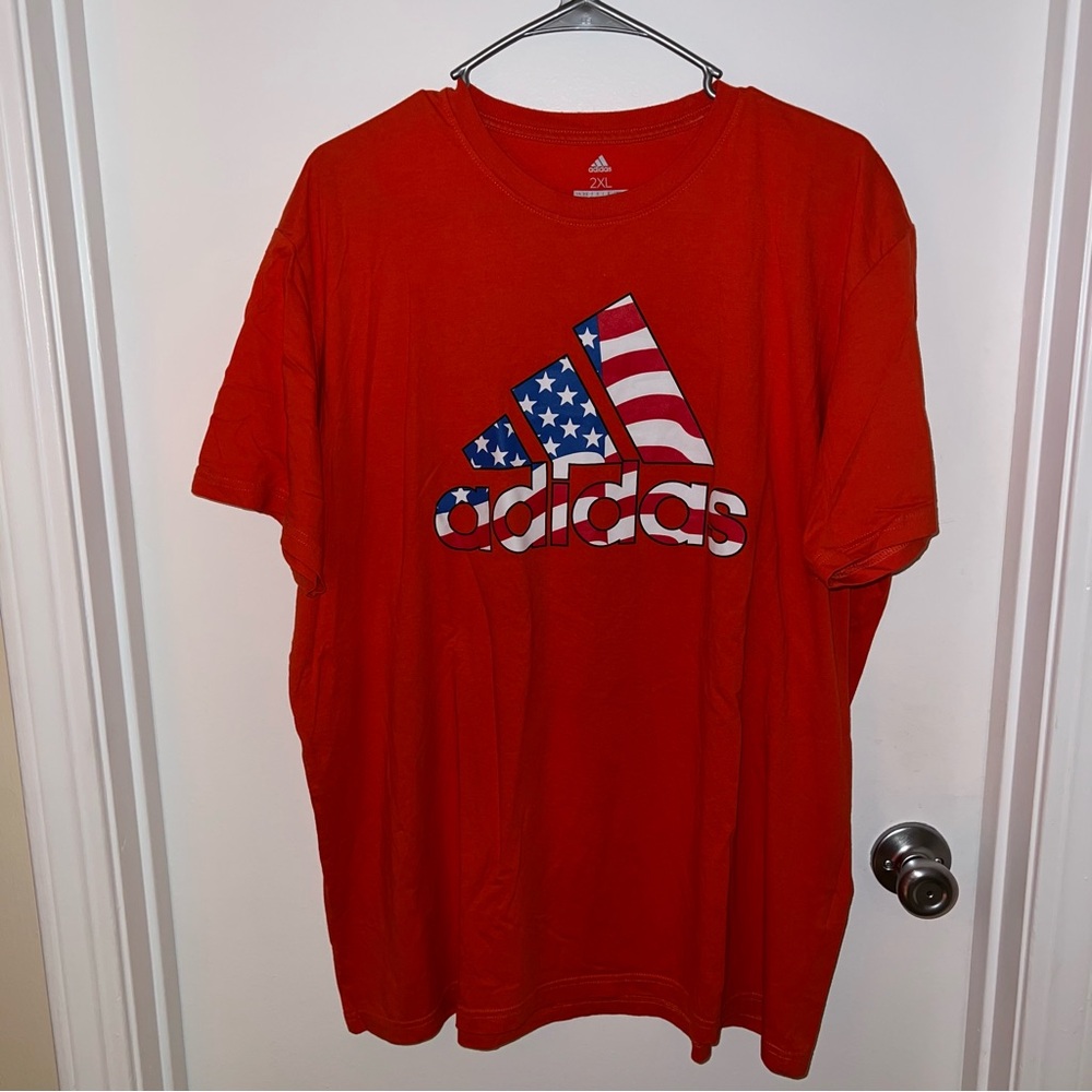 🍀4 for 25🍀 Adidas | Orange Adidas Flag Logo Shirt